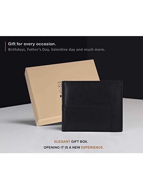 Front Pocket Wallet for Men - RFID Blocking Leather Bifold Wallet with ID Window