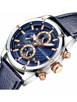 Men Watches Business, MF MINI FOCUS Quartz Wrist Watch (Fashion, Blue, Casual), Design Leather Band Strap Wristwatchs for Men Gift