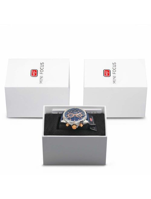 Men Watches Business, MF MINI FOCUS Quartz Wrist Watch (Fashion, Blue, Casual), Design Leather Band Strap Wristwatchs for Men Gift