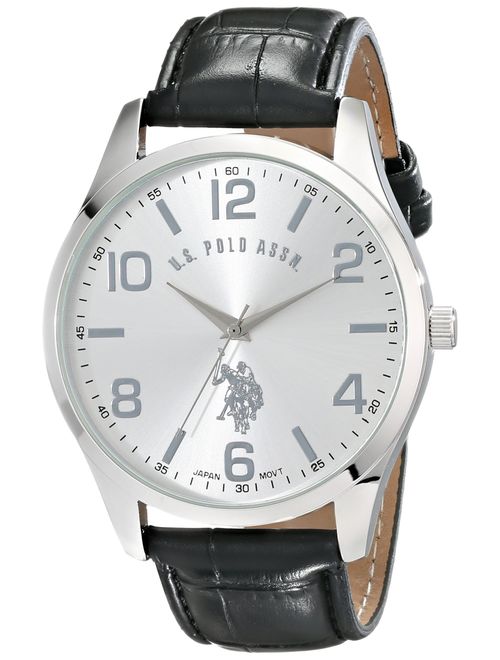 U.S. Polo Assn. Classic Men's USC50224 Silver-Tone Watch with Black Faux Leather Band