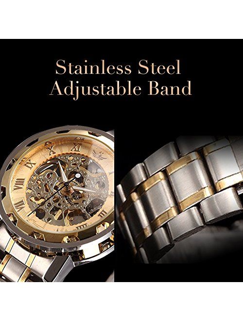 Watch,Mens Watch,Classic Skeleton Mechanical Stainless Steel Watch with Link Bracelet,Dress Automatic Wrist Hand-Wind Watch