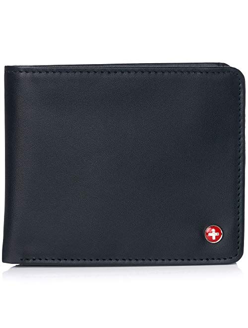 Alpine Swiss RFID Mathias Mens Wallet Deluxe Capacity Passcase Bifold With Divided Bill Section Camden Collection Comes in a Gift Box