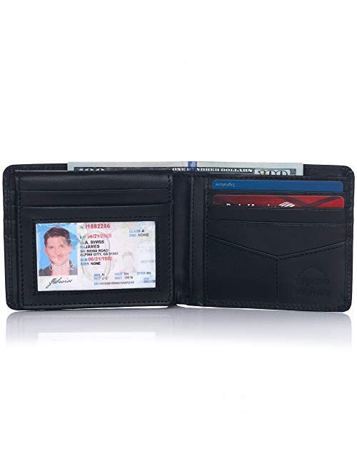 Alpine Swiss RFID Mathias Mens Wallet Deluxe Capacity Passcase Bifold With Divided Bill Section Camden Collection Comes in a Gift Box