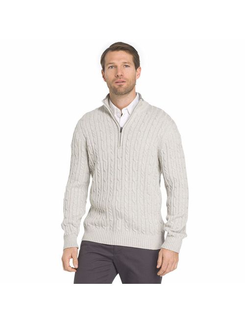 IZOD Men's Premium Essentials Solid Quarter Zip 7 Gauge Cable Knit Sweater