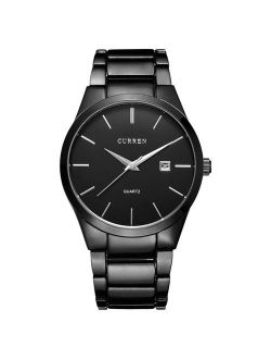 CURREN Men's Watches Classic Black/Silver Steel Band Quartz Analog Wrist Watch with Date for Man