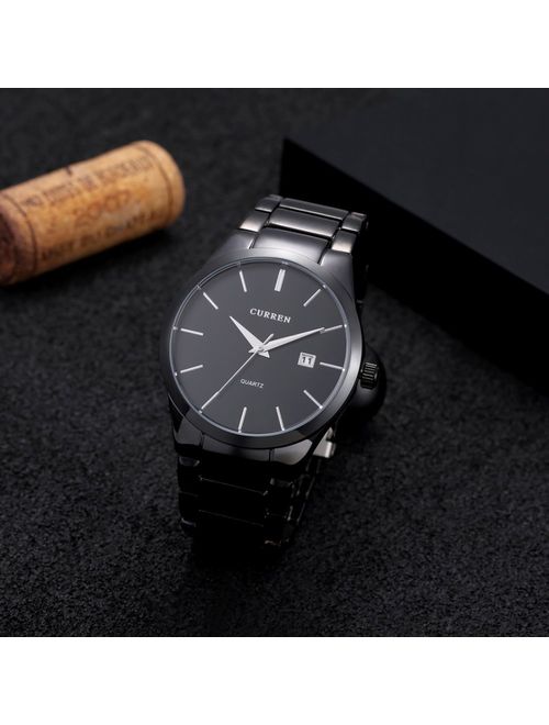 CURREN Men's Watches Classic Black/Silver Steel Band Quartz Analog Wrist Watch with Date for Man
