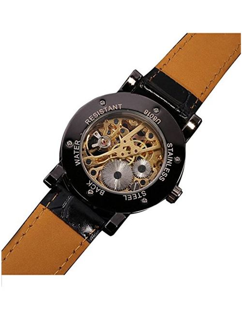 Mudder Men's Mechanical Elegant Skeleton Dial Wrist Watch, Black
