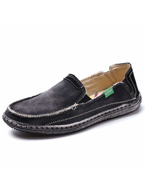 VILOCY Men's Slip on Deck Shoes Canvas Loafer Vintage Flat Boat Shoes