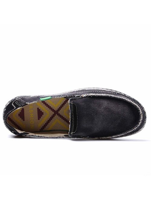VILOCY Men's Slip on Deck Shoes Canvas Loafer Vintage Flat Boat Shoes