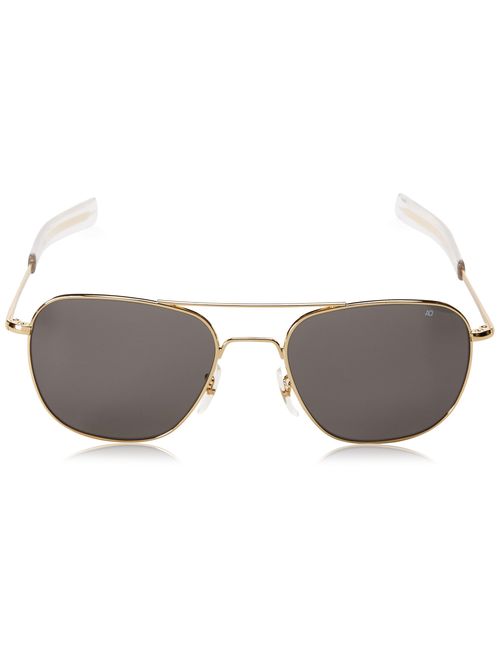 AO Eyewear American Optical - Original Pilot Aviator Sunglasses with Bayonet Temple and Gold Frame, True Color Grey Glass Lens