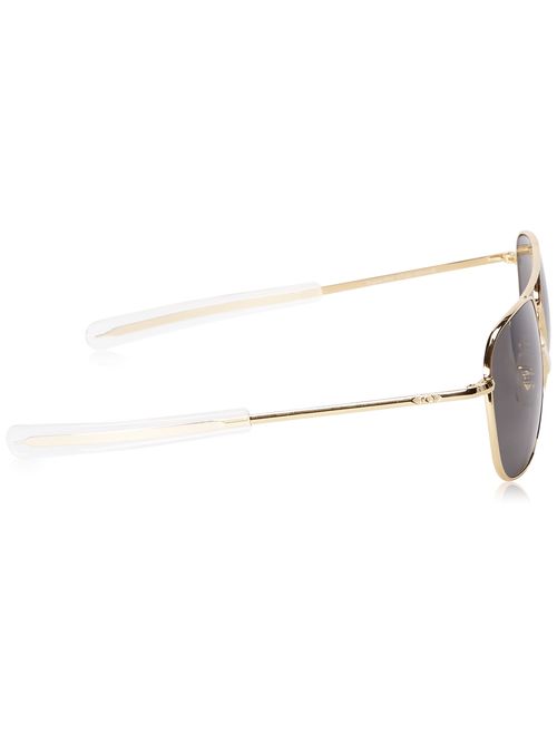 AO Eyewear American Optical - Original Pilot Aviator Sunglasses with Bayonet Temple and Gold Frame, True Color Grey Glass Lens