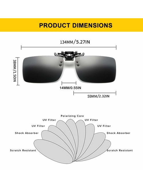 Polarized Clip on Sunglasses Anti-Glare UV 400 Protection Fishing Driving Sunglasses for Prescription Glasses