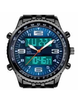 VIGOROSO Men's LED Analog Digital Date Week Sports Outdoor Steel Blue Dial Watch