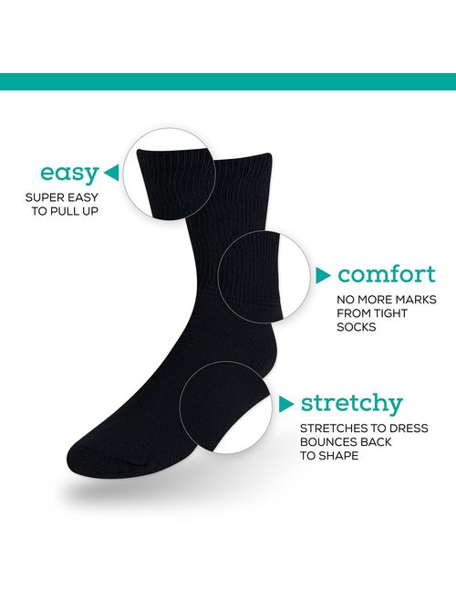 Men's Diabetic Socks, Loose Crew Fit For Better Circulation -6 or 12 Pack -Made in USA -Zeke