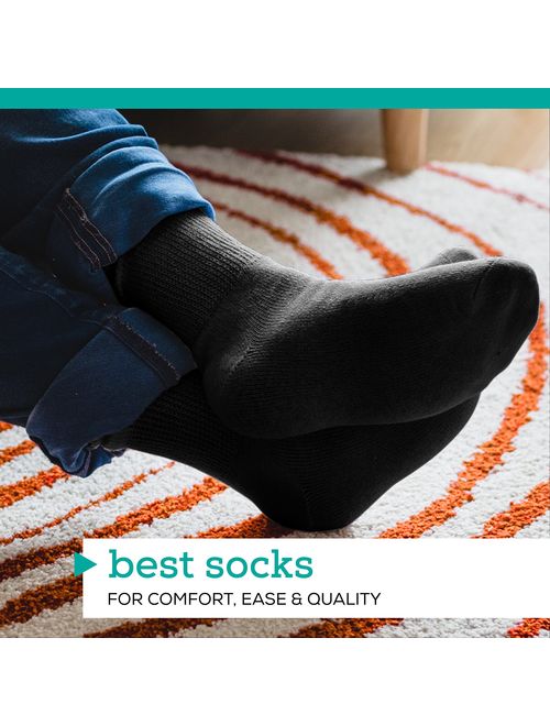 Men's Diabetic Socks, Loose Crew Fit For Better Circulation -6 or 12 Pack -Made in USA -Zeke