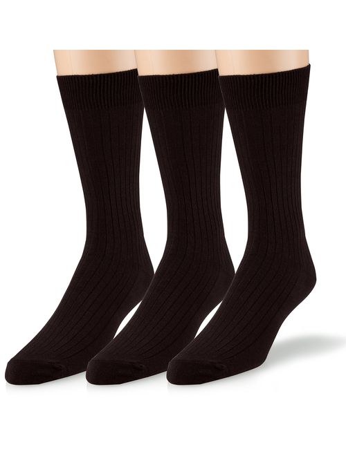 EMEM Men's Ribbed Cotton Classic Crew Dress Socks 3-Pack, Big and Tall Available