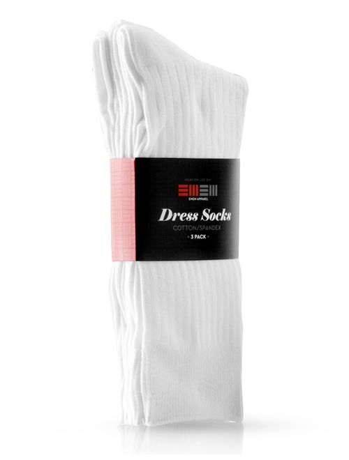 EMEM Men's Ribbed Cotton Classic Crew Dress Socks 3-Pack, Big and Tall Available