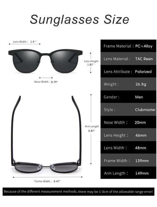 Mens Sunglasses Polarized Retro Classic Semi Rimless Sun Glasses for Women Vintage UV400 Protection With Case