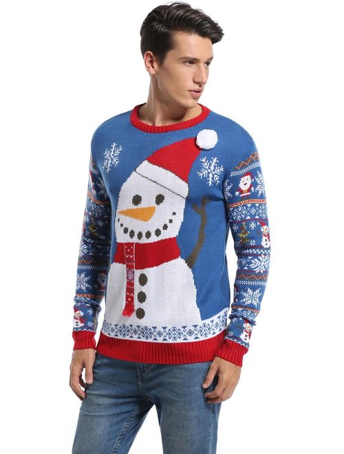 daisysboutique Men's Christmas Holiday Snowman Themed Ugly Sweater Cute Pullover