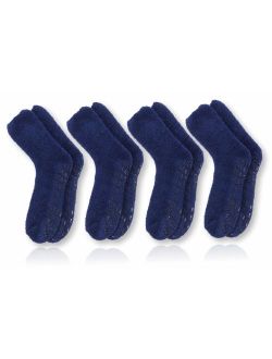 Pembrook Non Skid/Slip Socks - Fuzzy Slipper Hospital Socks (4 - Pairs) - Great for adults, men, women.