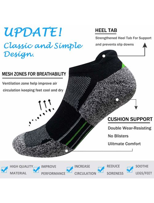 Men's Low Cut Athletic Socks Performance Comfort No Show Running Socks Sports Cushioned Tab