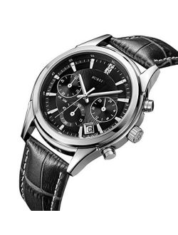 BUREI Mens Business Casual Elegant Chronograph Sports Watch with Genuine Leather Band