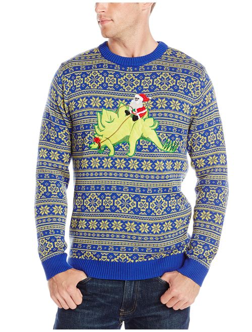 Alex Stevens Men's Stegosaurus Santa Ride Ugly Christmas Sweater