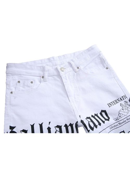 Enrica Men's Casual Printed Jeans Skinny Denim Pants