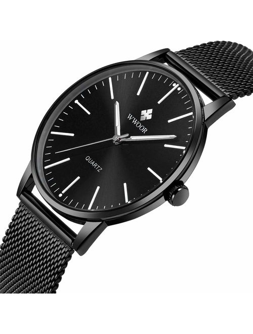 Mens Simple Slim Watch Analog Quartz Waterproof Stainless Steel Mesh Band Casual Wrist Watches