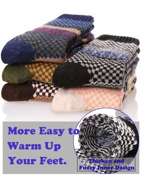 Mens Wool Socks Thick Heavy Thermal Fuzzy Warm Winter Crew Socks For Cold Weather 5 Pairs