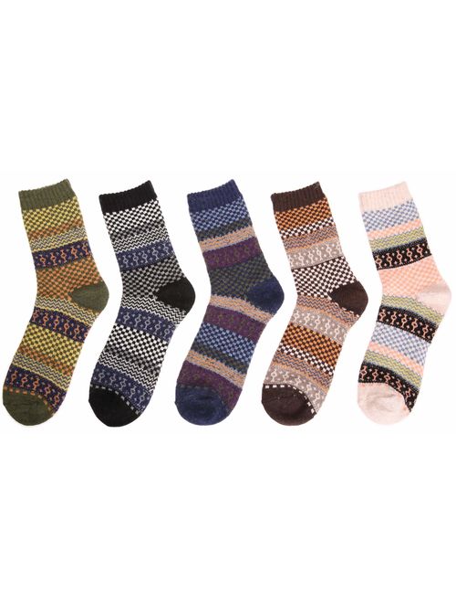 Mens Wool Socks Thick Heavy Thermal Fuzzy Warm Winter Crew Socks For Cold Weather 5 Pairs