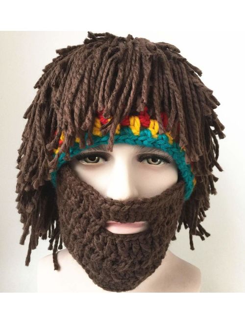 Creative Original Barbarian Knit Beard Hat Wig Beanie Hat Funny Knit Hat Beard Facemask
