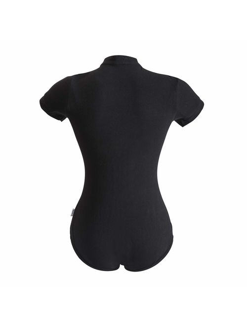 Littleforbig Adult Baby Diaper Lover (ABDL) Button Crotch Adult Baby Onesie Bodysuit - Collared Black