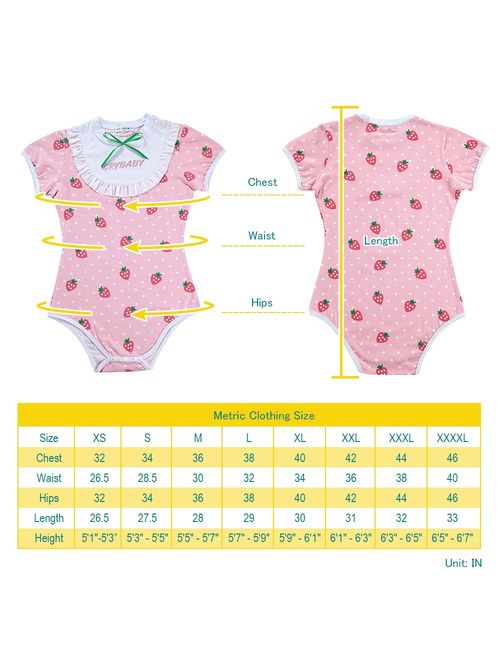 Littleforbig Adult Baby & Diaper Lover (ADBL) Button Crotch Romper Onesie - Strawberry Pattern