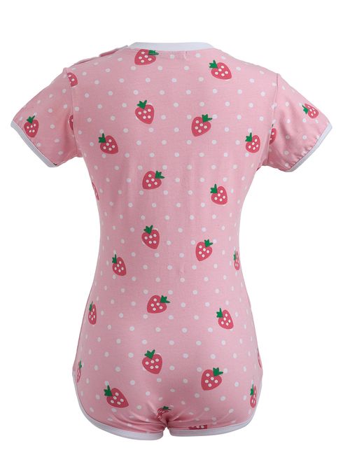 Littleforbig Adult Baby & Diaper Lover (ADBL) Button Crotch Romper Onesie - Strawberry Pattern