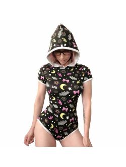 Adult Baby Diaper Lover (ABDL) Snap Crotch Adult Baby Onesie Bodysuit - Trick Treat Night-Glow Halloween Onesie
