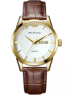 BRIGADA Swiss Brand Classic Gold Men's Dress Watch for Men with Date Calendar, Business Casual Quartz Men's Watch Waterproof