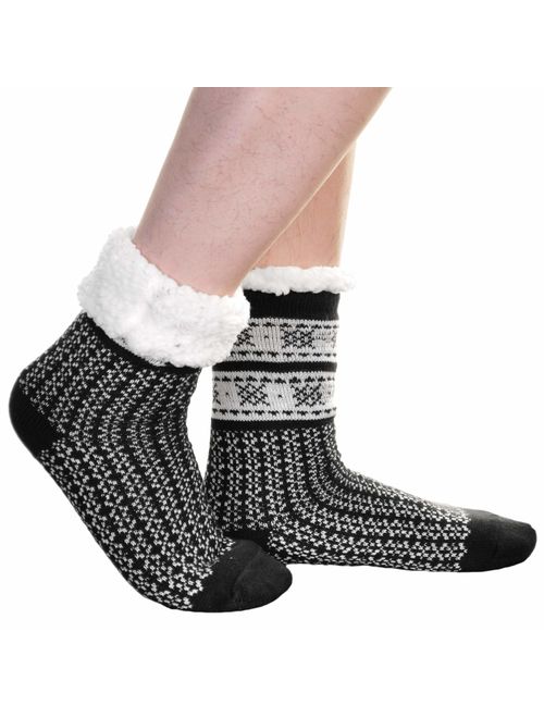 Swan Men's Sherpa-Lined Thermal Christmas Holiday Winter Slipper Socks with Gift Tags (3-Pack)