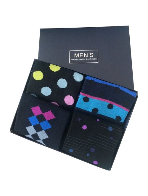 SUTTOS Elite Men's Fashion Pattern Fun Colorful Cotton Casual Dress Socks,4 Pairs with Gift Box
