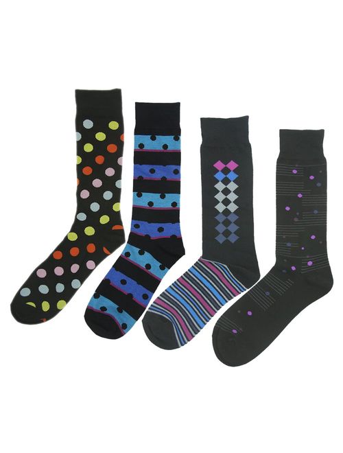 SUTTOS Elite Men's Fashion Pattern Fun Colorful Cotton Casual Dress Socks,4 Pairs with Gift Box