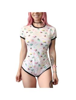 Adult Baby Diaper Lover ABDL Button Crotch Romper Onesie - 80's Theme