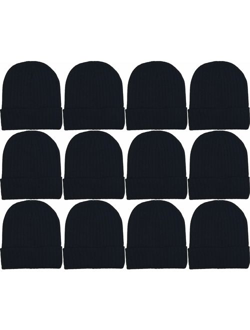 12 Pack Winter Beanie Hats for Men Women, Warm Cozy Knitted Cuffed Skull Cap, Wholesale