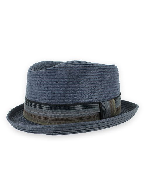 Belfry Men/Women Summer Straw Pork Pie Trilby Fedora Hat in Blue, Tan, Black