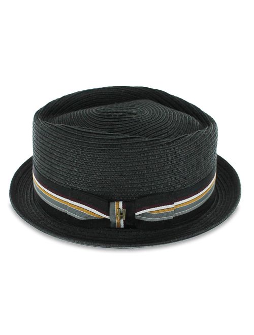 Belfry Men/Women Summer Straw Pork Pie Trilby Fedora Hat in Blue, Tan, Black