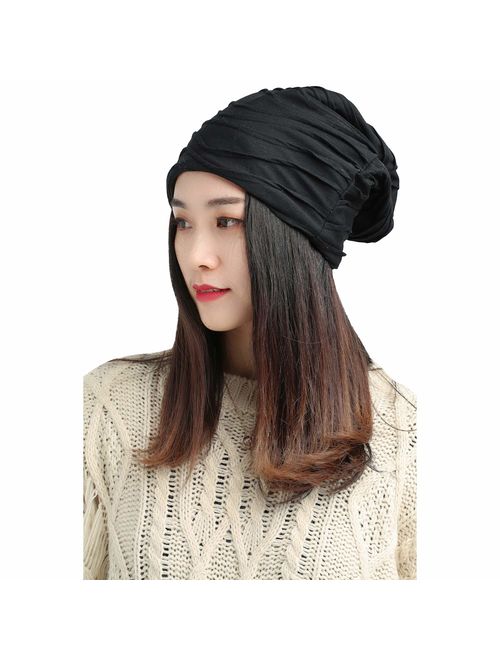 Century Star Womens Fall and Winter Lightweight Soft Slouchy Cap Stylish Wrinkled Beanie Cap 