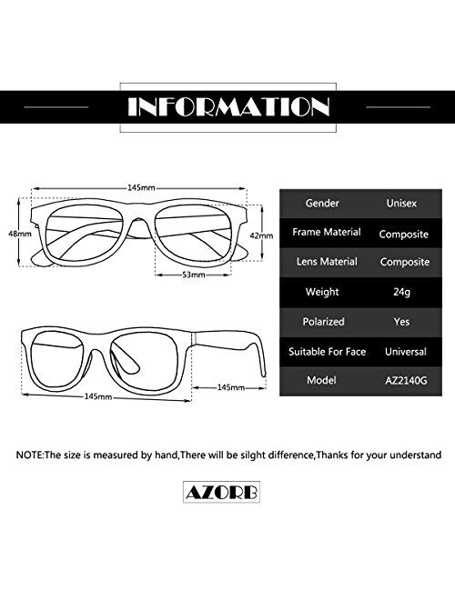 AZORB Classic Polarized Sunglasses Unisex Square Horn Rimmed Design