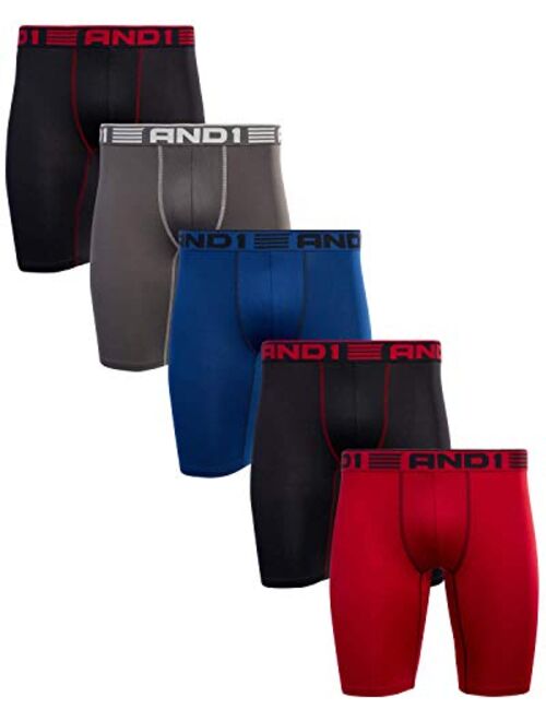 AND1 Men's Compression Long Leg Performance Boxer Briefs (5 Pack)
