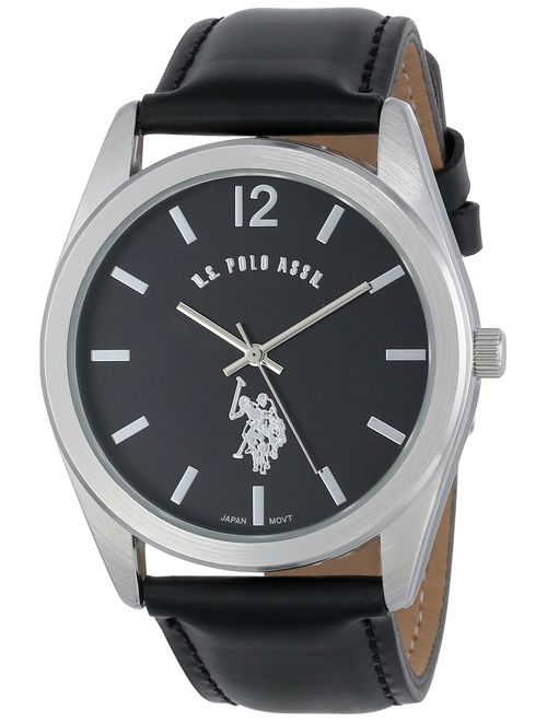 U.S. Polo Assn. Classic Men's USC50005 Silver-Tone Watch with Black Genuine Leather Band