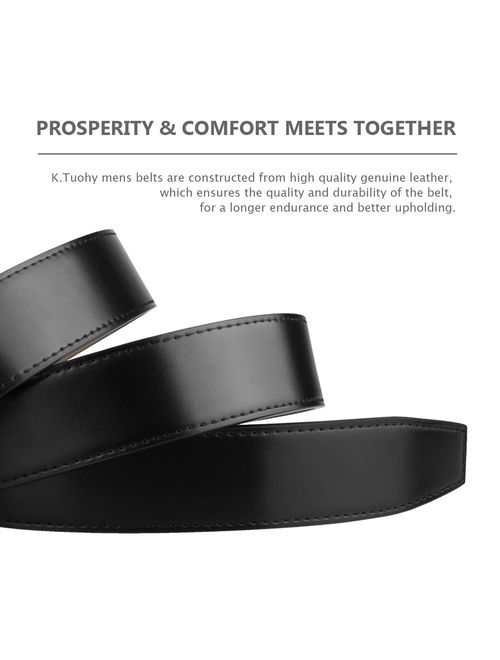 Leather Belt Men's Ratchet Belt Genuine Belt 1.3" Wide No Hole Leather Dress Black Belt