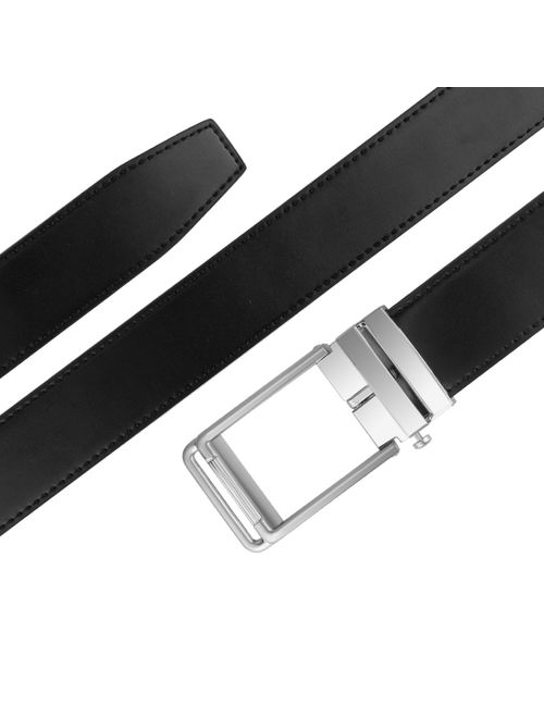 Leather Belt Men's Ratchet Belt Genuine Belt 1.3" Wide No Hole Leather Dress Black Belt